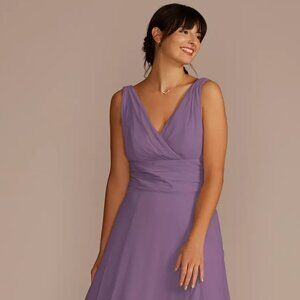 David's Bridal Long Chiffon Surplice Tank Dress in Wisteria